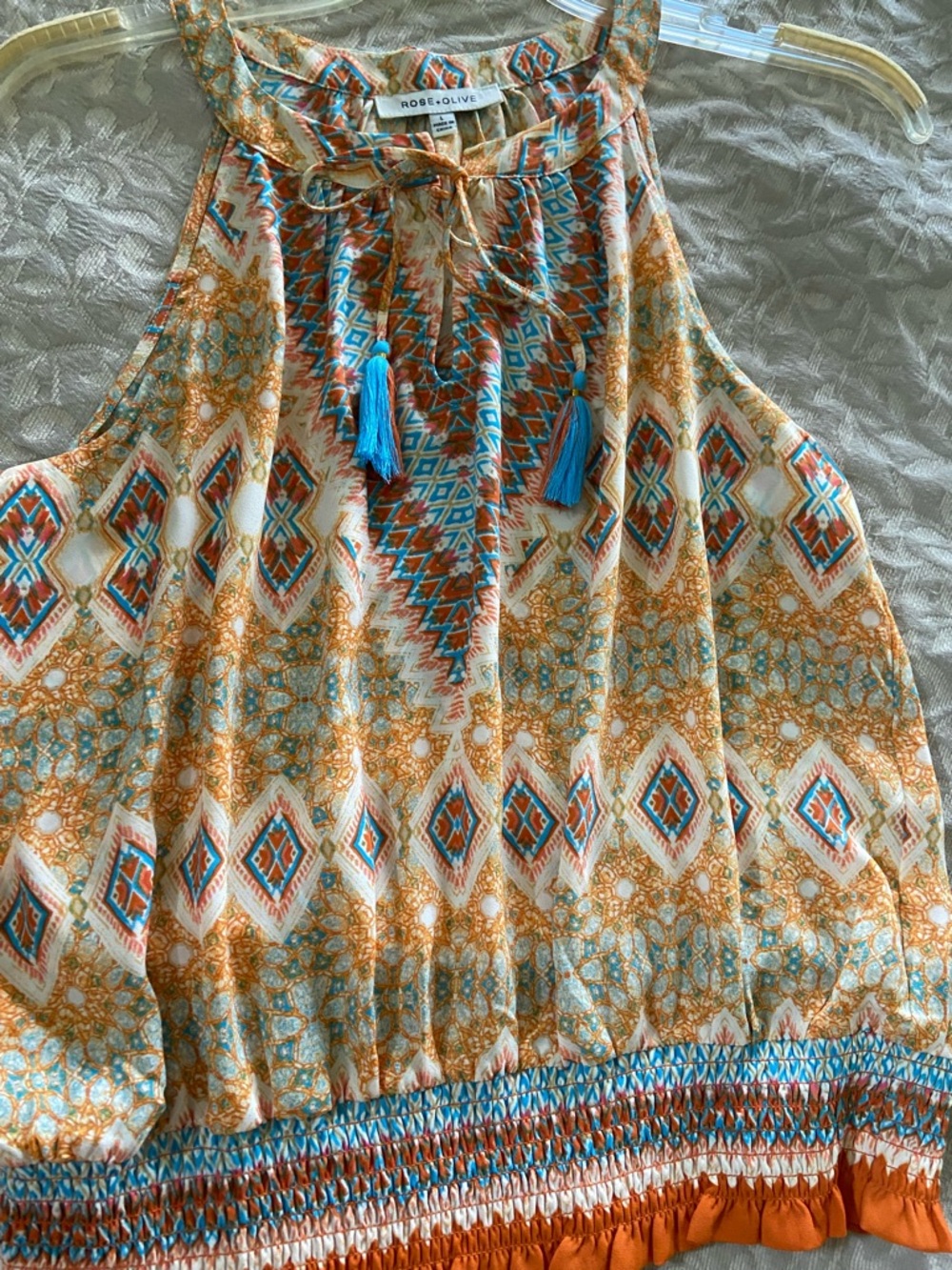 Rose & Olive Orange, Teal and White Printed Halter Blouse